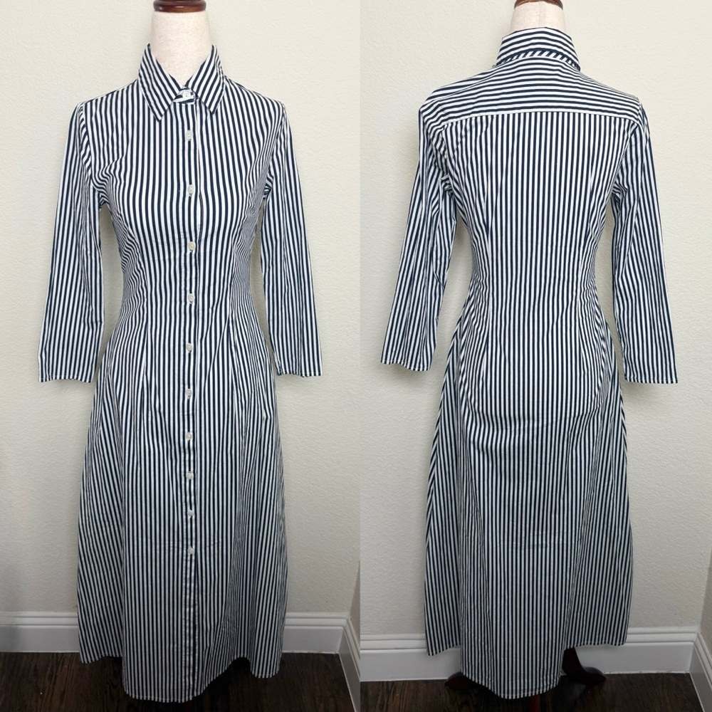 Dainty Jewells Blue‎ White Striped Half Sleeve Button Down Midi Dress